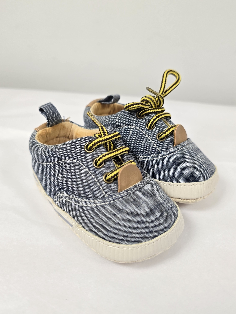 GAP Blue Denim-Look Baby Shoes with Yellow Accent Laces